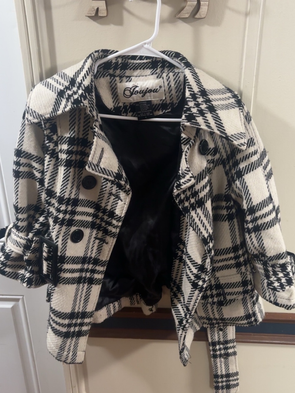 Jou Jou Black and White Plaid Peacoat